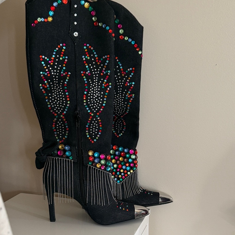Gianni Bini Multicolor Embellished Heeled Boots